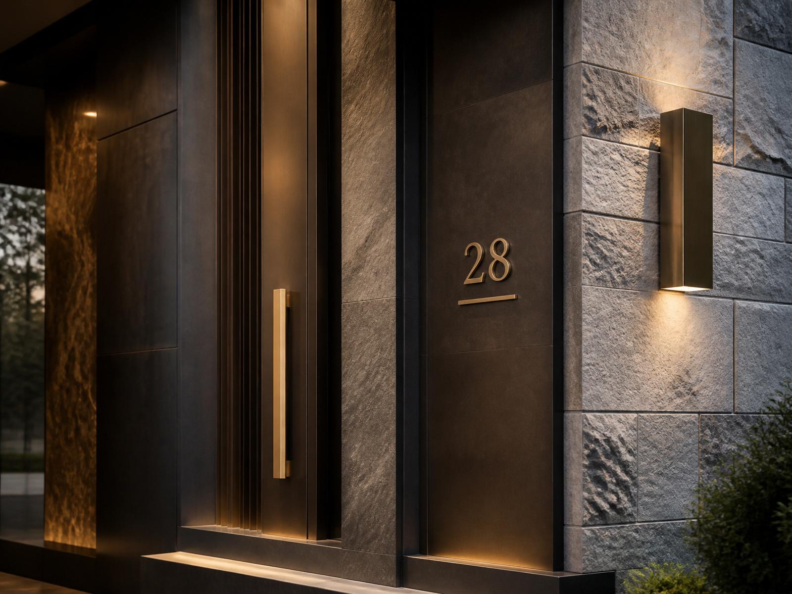 Luxury architectural detail with brushed gold and natural stone